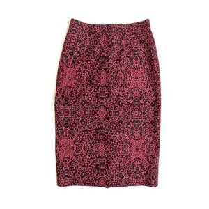 Halogen Pencil Skirt Above Knee Stretch Leopard Print Burgundy Black SZ 4 New